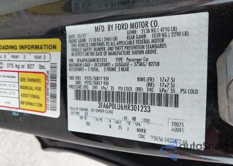 2017 Ford Fusion Hybrid Se from USA, damaged, VIN 3FA6P0LU6HR301233